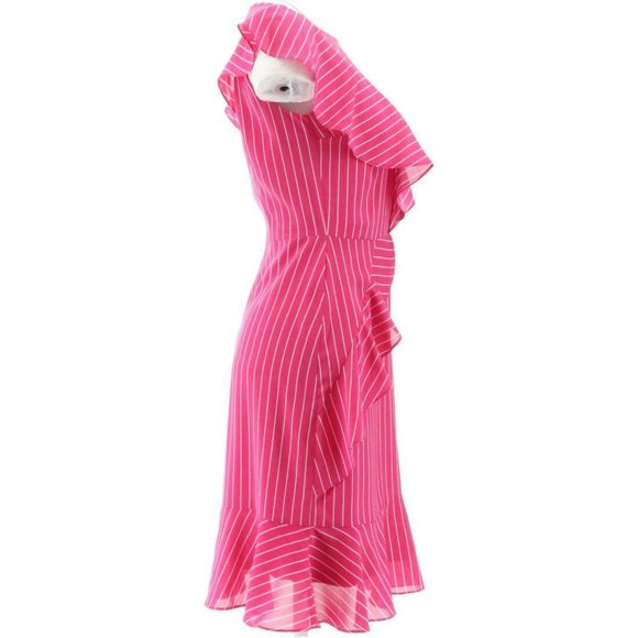 NWT DU JOUR SCOOP-NECK STRIPED RUFFLE DRESS VERY BERRY 12‎ - Picture 9 of 15